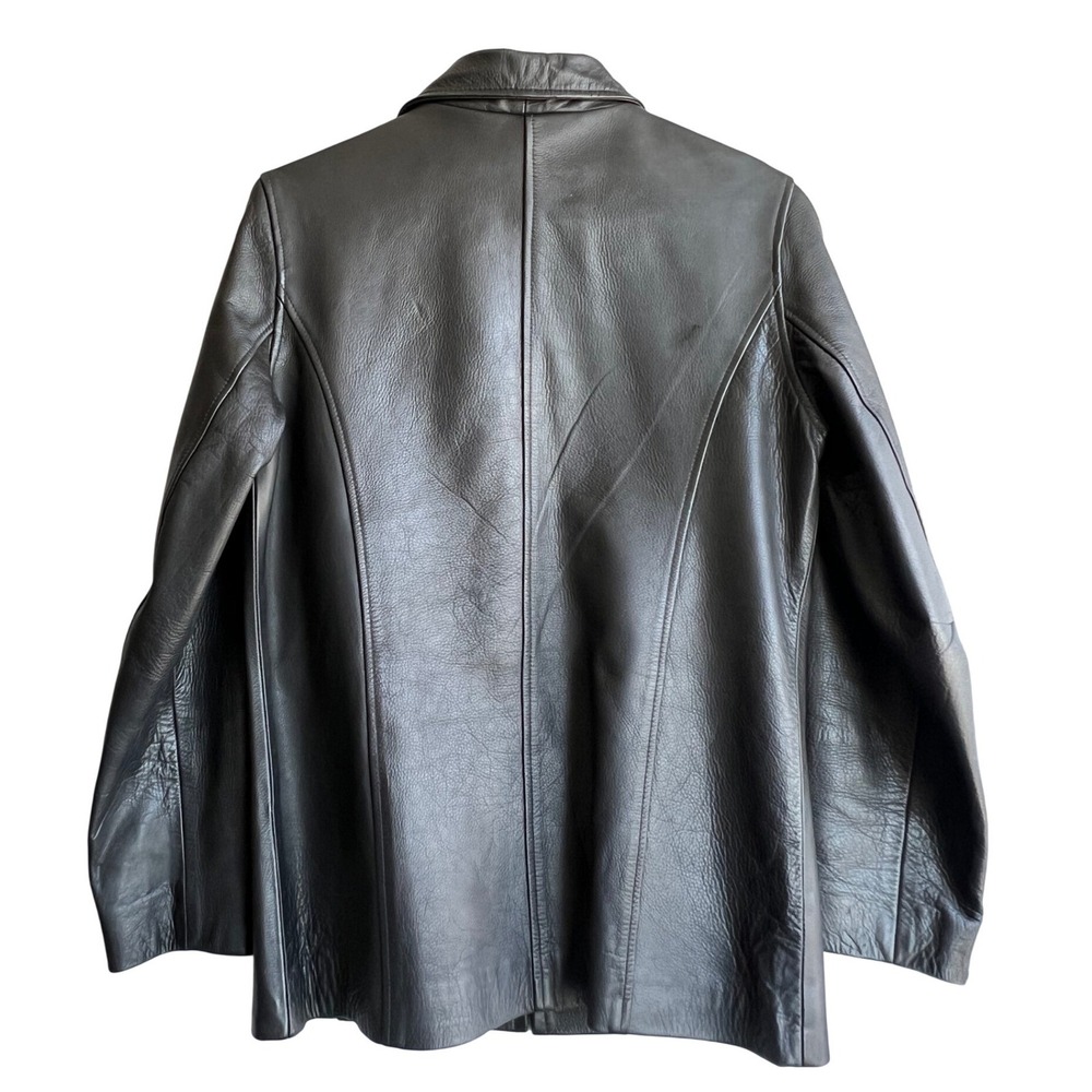 GAP Womens Black Leather Full Zip Jacket Pointed Collar Tailored Fit Size Small - Picture 2 of 9